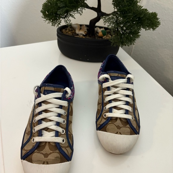 Coach Women's Tan and Blue Sneakers - Picture 2 of 7